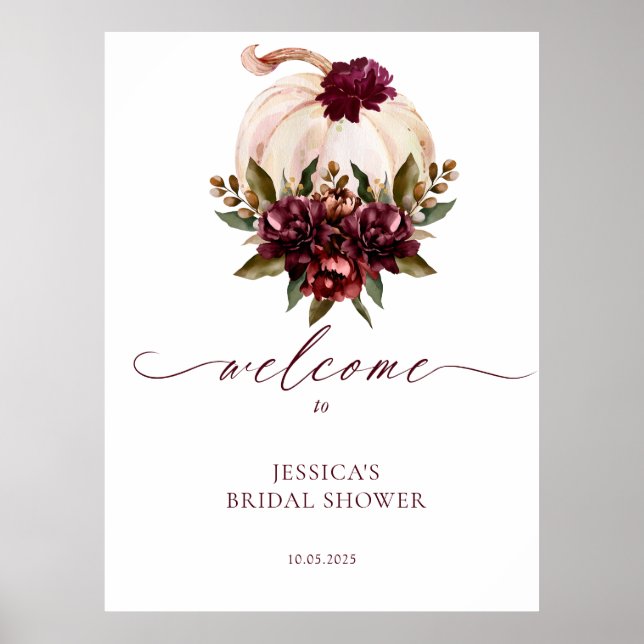 Burgundy Pumpkin Fall in Love Bridal Shower Invite Poster (Front)