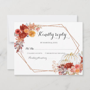 Burgundy Pumpkin Fall in Love Wedding RSVP card