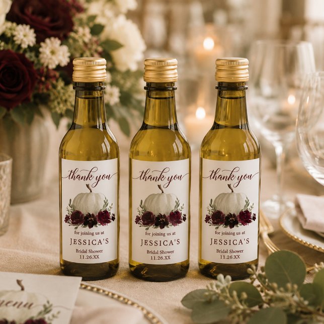 Burgundy Pumpkin Fall Mini Wine Bottle Label (Creator Uploaded)
