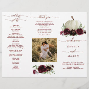 Burgundy Pumpkin Fall Tri-Fold Wedding Program