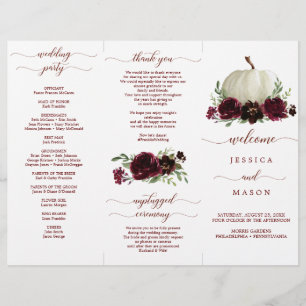 Burgundy Pumpkin Fall Tri-Fold Wedding Program