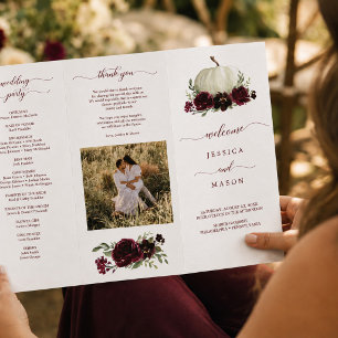Burgundy Pumpkin Fall Tri-Fold Wedding Program