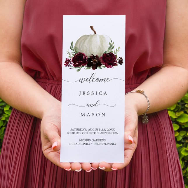 Burgundy Pumpkin Fall Tri-Fold Wedding Program (Creator Uploaded)