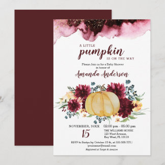 Burgundy Pumpkin Rustic Baby Shower Invitation