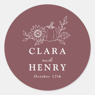 Burgundy Pumpkin Sunflower Wedding Classic Round Sticker