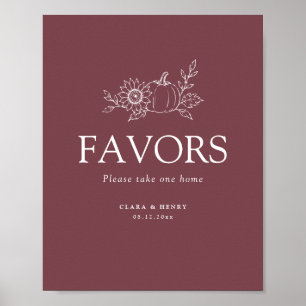 Burgundy Pumpkin Sunflower Wedding Favour Sign
