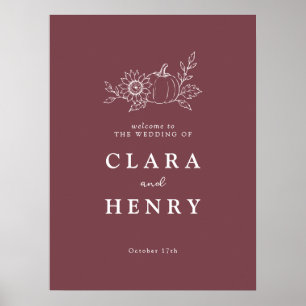 Burgundy Pumpkin Sunflower Wedding Welcome Sign