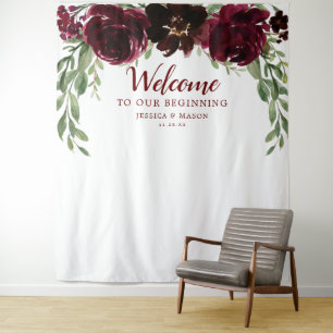 Burgundy Pumpkin Wedding Backdrop Photo Booth Tapestry