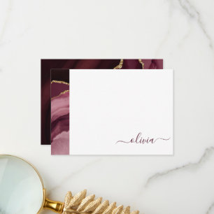 Burgundy Purple Agate Geode Gold Monogram Thank You Card