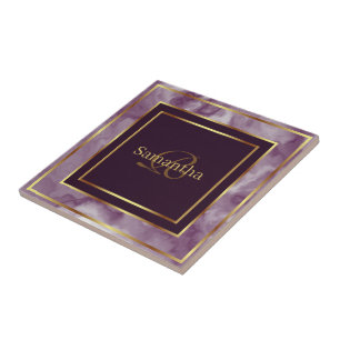Burgundy Purple And Gold Geometric Marble Tile