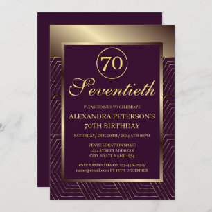 Burgundy Purple And Gold Patterned Border Birthday Invitation