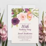 Burgundy Purple Blush Pink Floral 16th Birthday Card<br><div class="desc">Elegant and beautiful purple,  burgundy,  and blush pink watercolor floral on cream-coloured 16th birthday party invitation for teen girls.   Contact us for help with customization or to request matching products.</div>