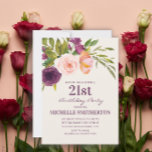 Burgundy Purple Blush Pink Floral 21st Birthday Invitation<br><div class="desc">Pretty boho-style purple,  burgundy,  and blush pink watercolor floral on cream-coloured 21st birthday party invitation for women.  Customize this invitation for any age.  Contact us for help with customization or to request matching products.</div>