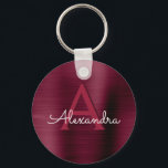Burgundy Purple Faux Stainless Steel Monogram Keychain<br><div class="desc">Burgundy Cranberry Purple Faux Stainless Steel Metallic Elegant Keychain. These Elegant Keychains can be customized to include your initial and first name.</div>