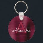 Burgundy Purple Faux Stainless Steel Monogram Keychain<br><div class="desc">Burgundy Cranberry Purple Faux Stainless Steel Metallic Elegant Keychain. These Elegant Keychains can be customized to include your initial and first name.</div>
