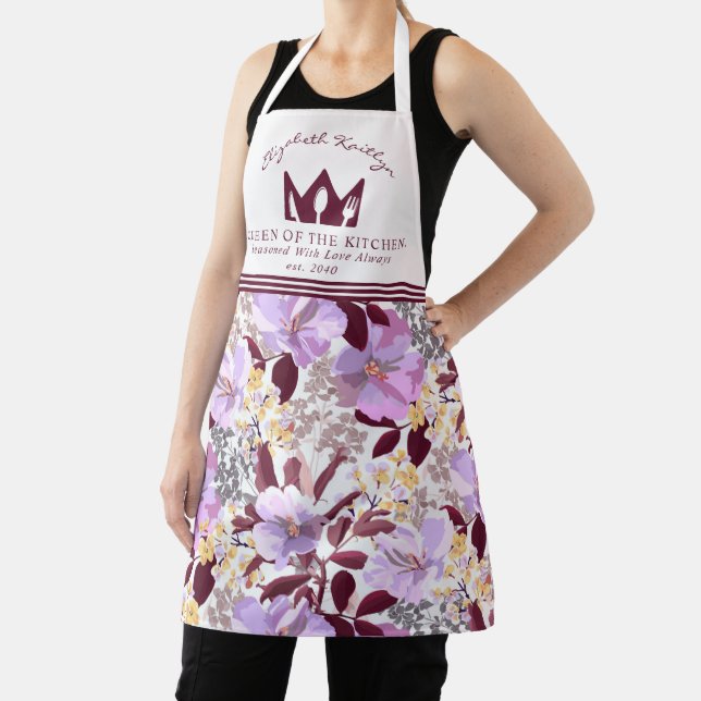 Burgundy Purple Floral  | Queen of the Kitchen Apron (Insitu)