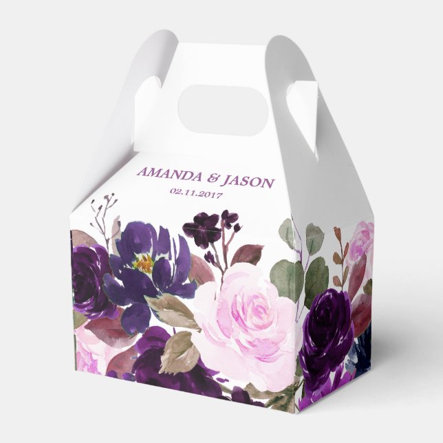 Burgundy Purple Floral Rustic Boho Wedding Favor Box (Front Side)
