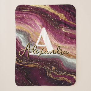Burgundy Purple Gold Marble Luxury Abstract Geode  Sherpa Blanket