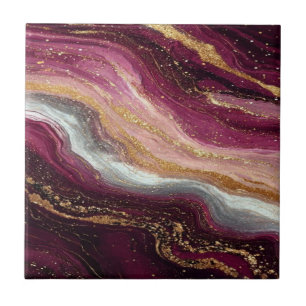 Burgundy Purple Gold Marble Luxury Abstract Geode Tile