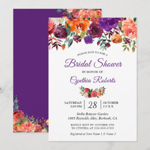 Burgundy Purple Orange Floral Garden Bridal Shower Invitation