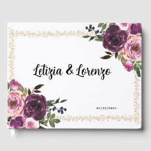 Burgundy Purple Pink Floral Guest Book