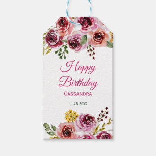 Burgundy Purple Rose Rustic Floral Birthday  Gift Tags