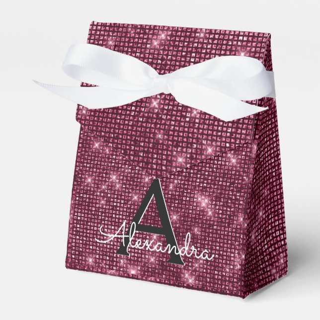 Burgundy Purple Sparkle Monogram Party Favor Box (Front Side)