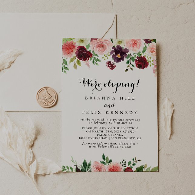 Burgundy Purple Spring Floral Elopement Reception Invitation (Creator Uploaded)