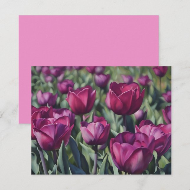 Burgundy Purple Tulip Flower Art Note Card Set (Front/Back)