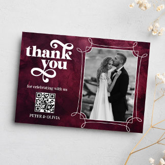 Burgundy QR Code Bold Typography Thank you Card