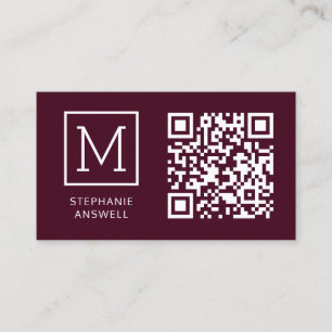 Burgundy QR Code Minimal Logo Professional Business Card