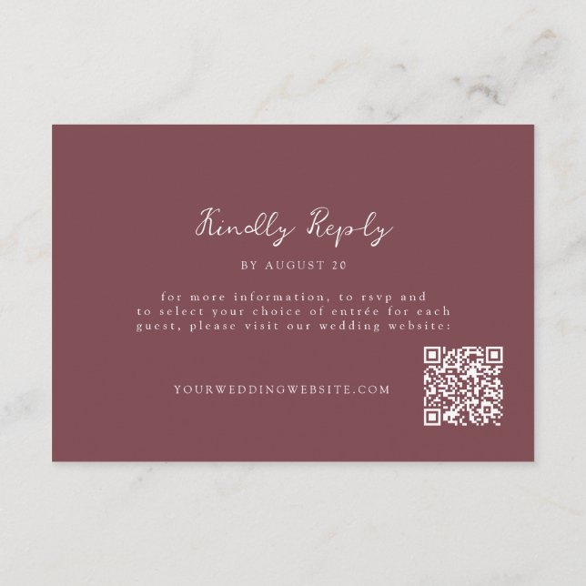 Burgundy QR Code Online Wedding RSVP Card (Back)