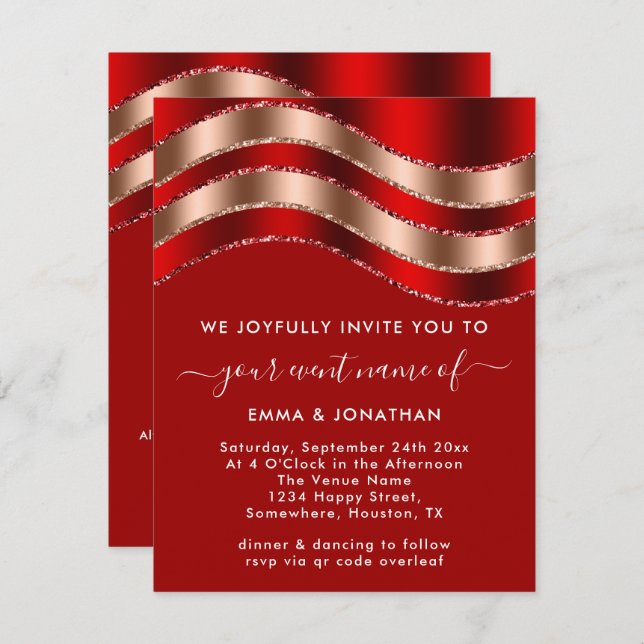 Burgundy QR Code Rose Wedding Bridal Shower Red (Front/Back)