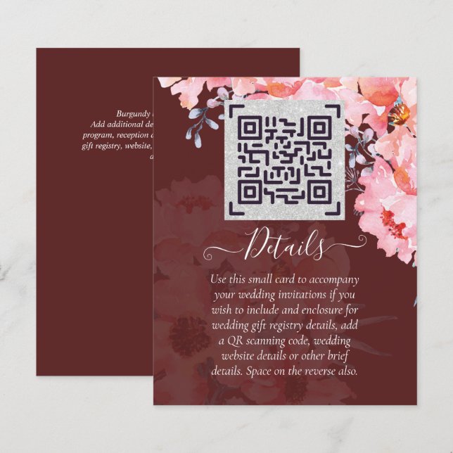 Burgundy QR SCANNING CODE Wedding Website Details (Front/Back)