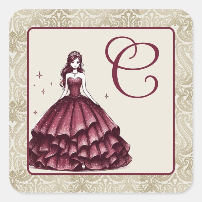 Burgundy Quinceañera Dress Square Sticker (Front)