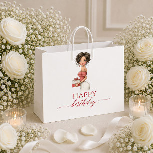 Burgundy Quirky Woman Deep Red Script Birthday gif Large Gift Bag
