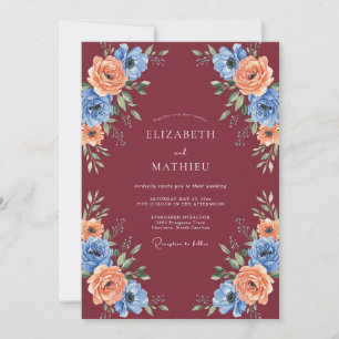 Burgundy Radiant Botanical Wedding Invitation