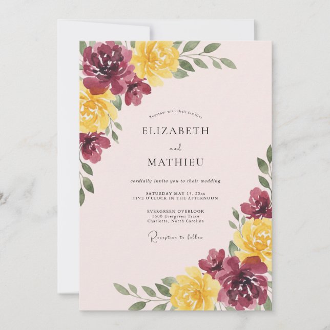 Burgundy Radiant Fall Wedding Invitation (Front)