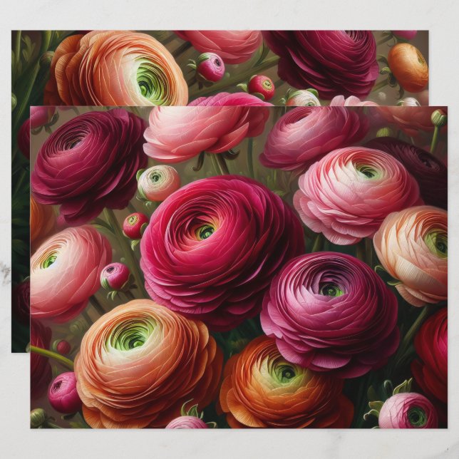 Burgundy Ranunculus Decoupage Scrapbook Paper (Front/Back)