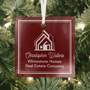 Burgundy Real Estate Company Custom Realtor Glass Ornament
