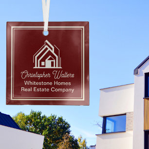 Burgundy Real Estate Company Custom Realtor Glass Ornament