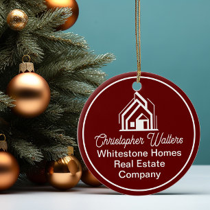 Burgundy Real Estate Company Personalized Realtor Ceramic Ornament