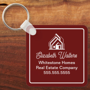 Burgundy Real Estate Company Personalized Realtor Keychain