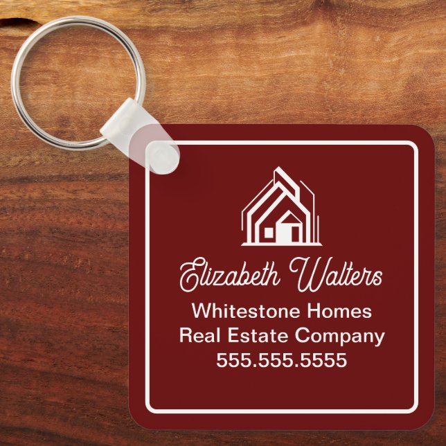 Burgundy Real Estate Company Personalized Realtor Keychain (Front)