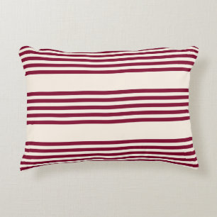 Burgundy red and beige five stripe pattern accent pillow