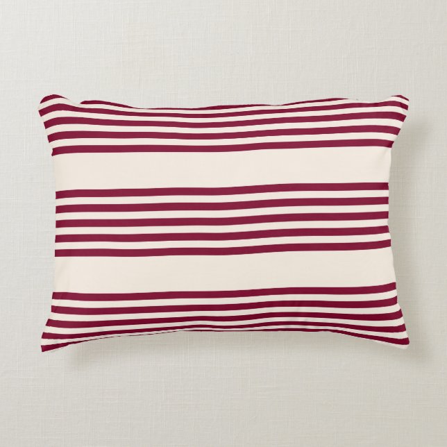 Burgundy red and beige five stripe pattern accent pillow (Front)