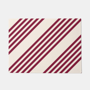 Burgundy red and beige five stripe pattern doormat