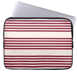 Burgundy red and beige five stripe pattern laptop sleeve