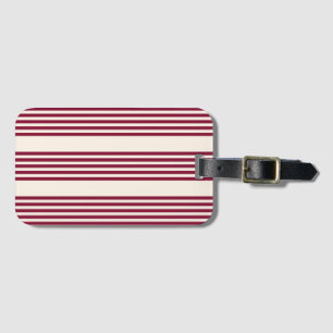 Burgundy red and beige five stripe pattern luggage tag