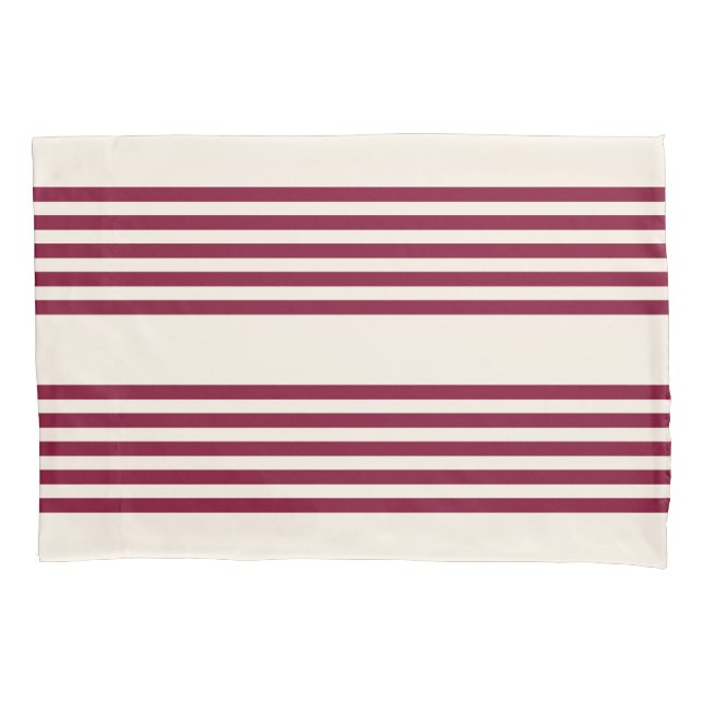 Burgundy red and beige five stripe pattern pillowcase (Front)